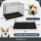 30 in. Foldable Dog Crate Wire Metal Dog Kennel w/ Divider Panel, Leak-Proof Pan & Protecting Feet