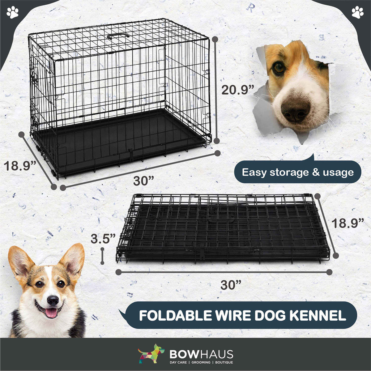 30 in. Foldable Dog Crate Wire Metal Dog Kennel w/ Divider Panel, Leak-Proof Pan & Protecting Feet