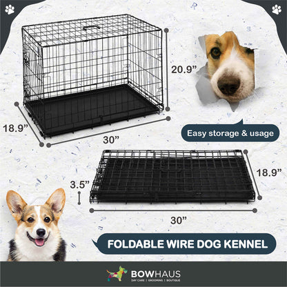 30 in. Foldable Dog Crate Wire Metal Dog Kennel w/ Divider Panel, Leak-Proof Pan & Protecting Feet