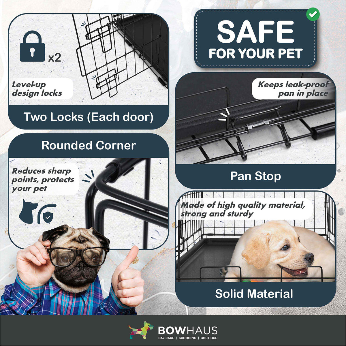30 in. Foldable Dog Crate Wire Metal Dog Kennel w/ Divider Panel, Leak-Proof Pan & Protecting Feet