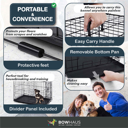 30 in. Foldable Dog Crate Wire Metal Dog Kennel w/ Divider Panel, Leak-Proof Pan & Protecting Feet