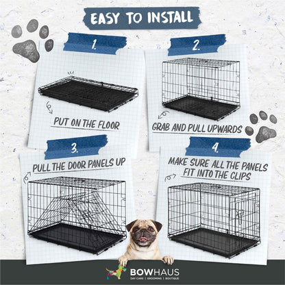 30 in. Foldable Dog Crate Wire Metal Dog Kennel w/ Divider Panel, Leak-Proof Pan & Protecting Feet