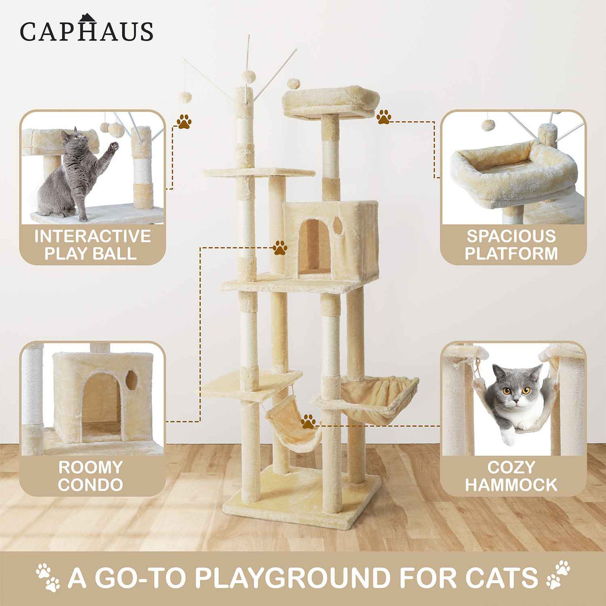 70 in. Dark Grey Cat Tower for Indoor Cats, Multi-Level Cat Activity Tree with Scratching Posts, Basket, Cave Condo