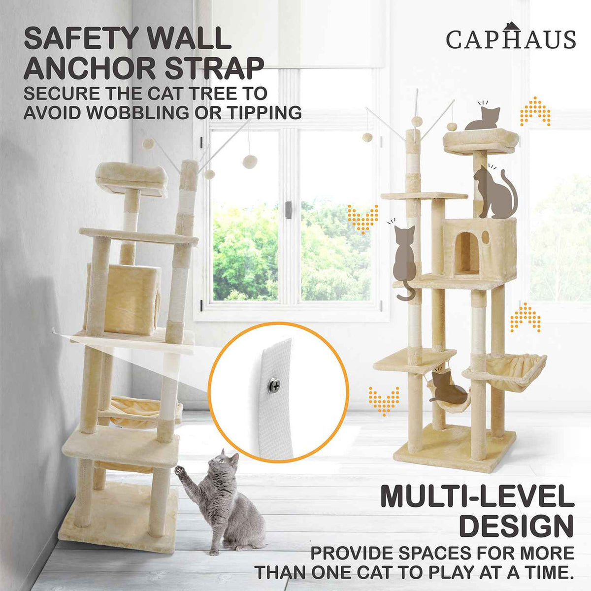 70 in. Dark Grey Cat Tower for Indoor Cats, Multi-Level Cat Activity Tree with Scratching Posts, Basket, Cave Condo