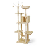 70 in. Beige Cat Tower for Indoor Cats, Multi-Level Cat Activity Tree with Scratching Posts, Basket, Cave Condo