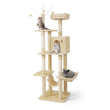70 in. Beige Cat Tower for Indoor Cats, Multi-Level Cat Activity Tree with Scratching Posts, Basket, Cave Condo