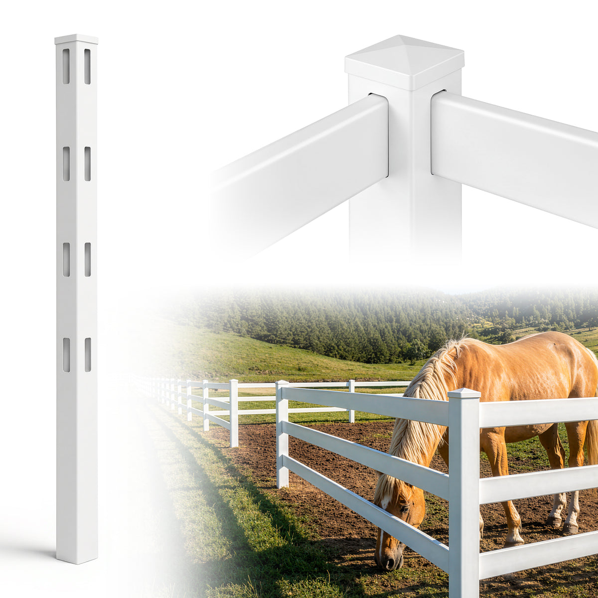 7ft Vinyl Ranch Corner Post with Cap, Multiple Options