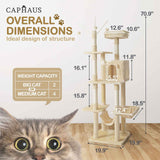 70 in. Beige Cat Tower for Indoor Cats, Multi-Level Cat Activity Tree with Scratching Posts, Basket, Cave Condo