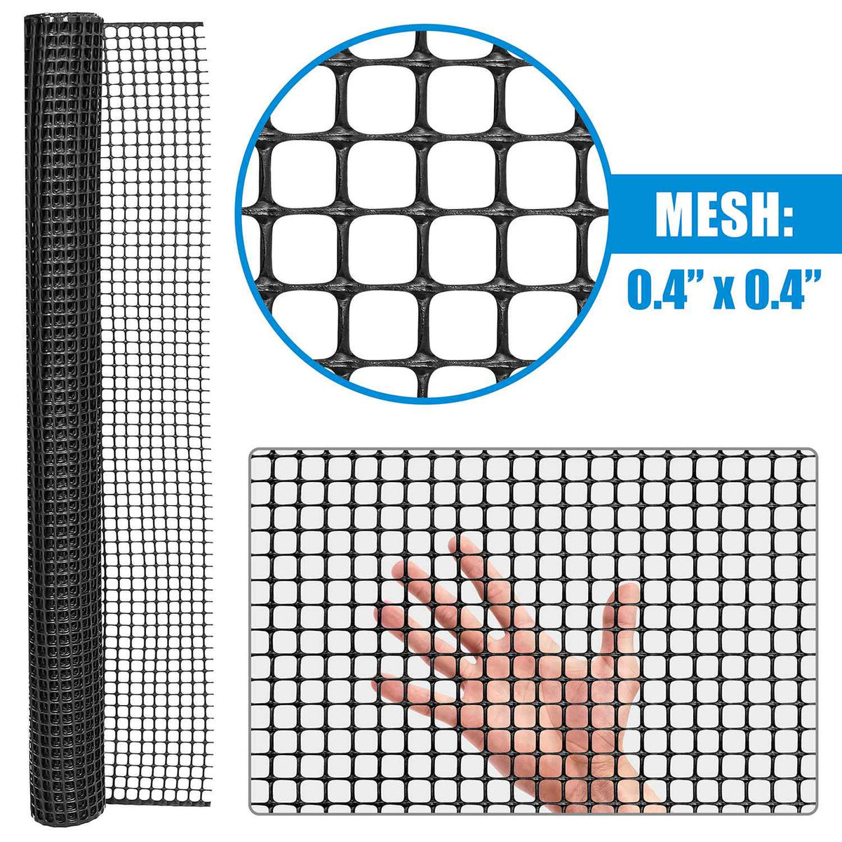 Black Plastic Hardware Net 3 ft. x 15 ft. & Mesh 0.5" x 0.5 "