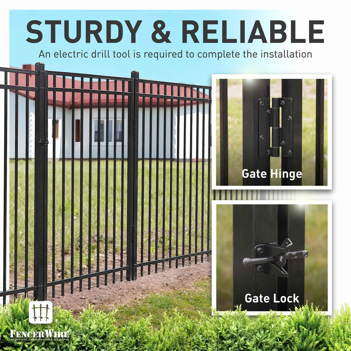 4FT Height X 4FT Width Heavy Duty Flat Top Fence Gate with Lock Attachment, Multiple Options