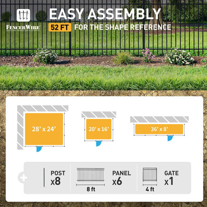 Heavy Duty Flat Top Fence Barrier Kit with 4FT Height X 8FT Width Panels, Fence, Gate, Posts & Connectors, Multiple Options
