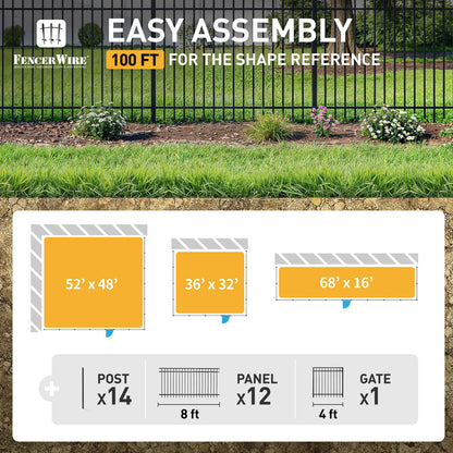 Heavy Duty Flat Top Fence Barrier Kit with 4FT Height X 8FT Width Panels, Fence, Gate, Posts & Connectors, Multiple Options