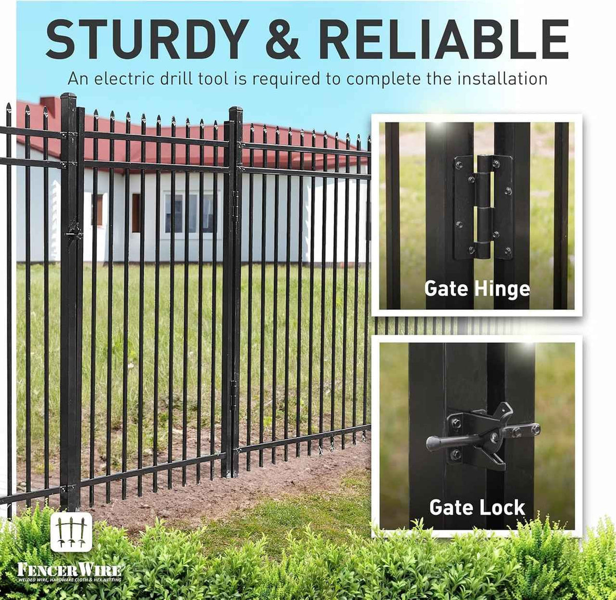 4FT Height X 4FT Width Heavy Duty Pinnacle Fence Gate with Lock Attachment, Multiple Options