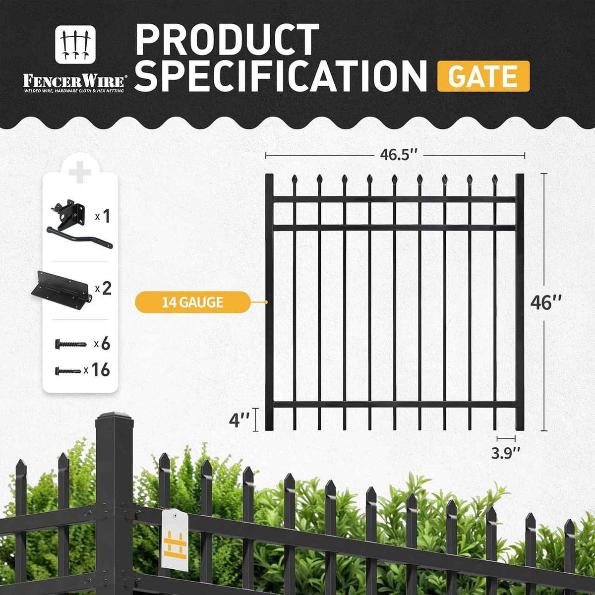 4FT Height X 4FT Width Heavy Duty Pinnacle Fence Gate with Lock Attachment, Multiple Options