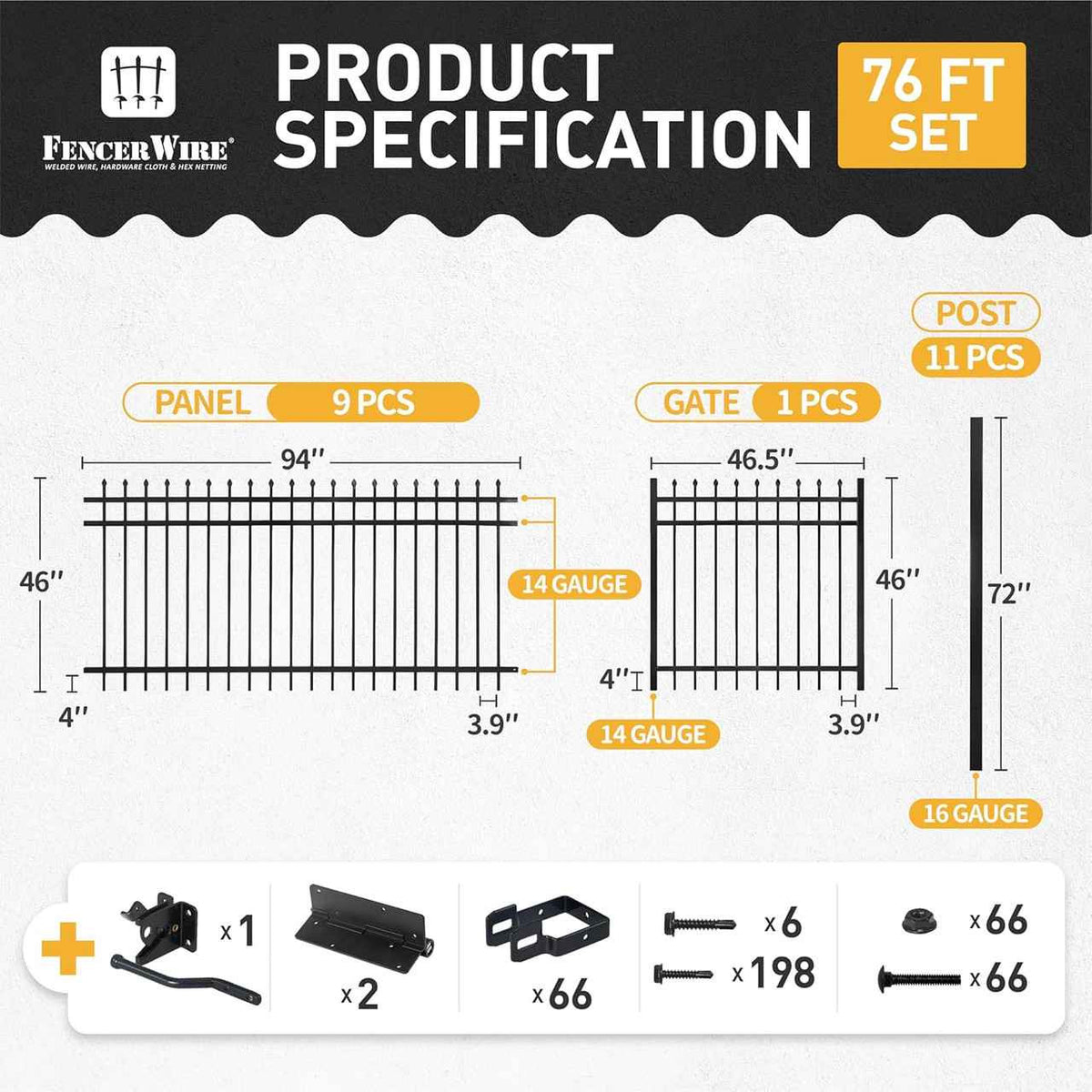 Heavy Duty Pinnacle Fence Barrier Kit with 4FT Height X 8FT Width Panels, Fence, Gate, Posts & Connectors, Multiple Options
