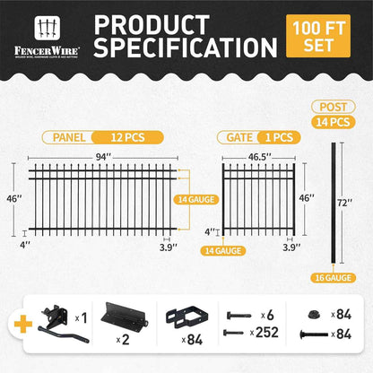 Heavy Duty Pinnacle Fence Barrier Kit with 4FT Height X 8FT Width Panels, Fence, Gate, Posts & Connectors, Multiple Options