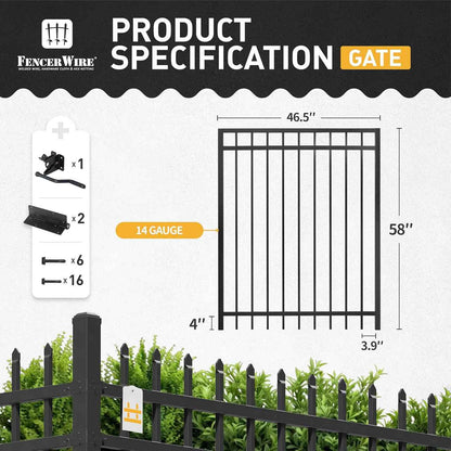 5FT Height X 4FT Width Heavy Duty Flat Top Fence Gate with Lock Attachment, Multiple Options