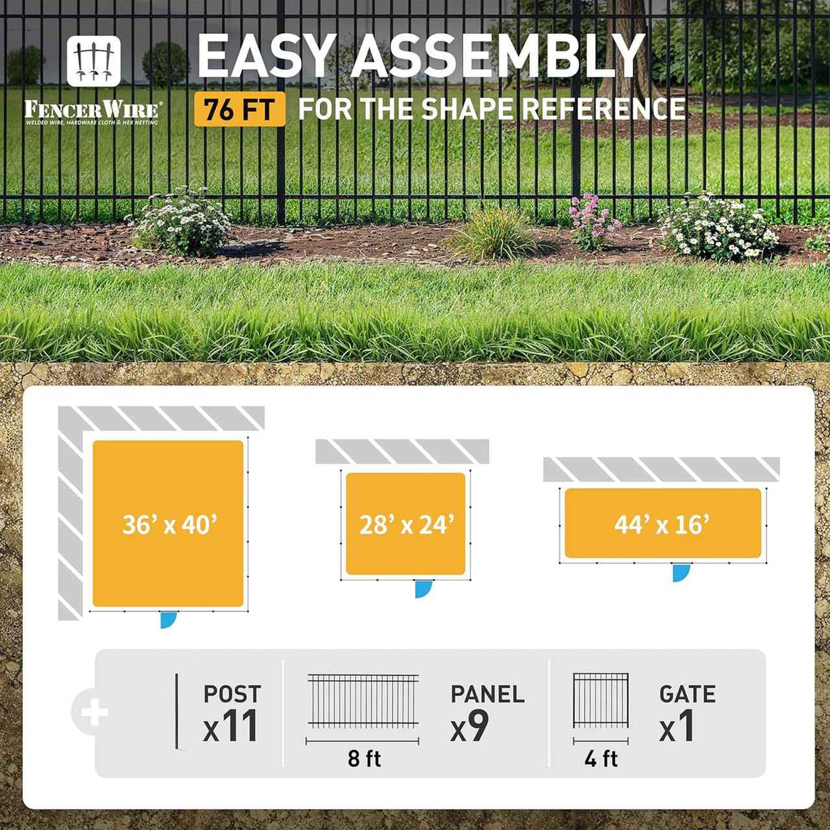 Heavy Duty Flat Top Fence Barrier Kit with 5FT Height X 8FT Width Panels, Fence, Gate, Posts & Connectors, Multiple Options