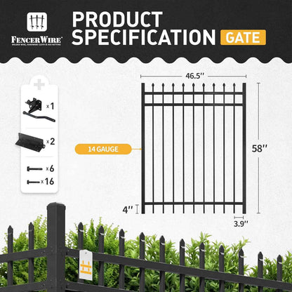 5FT Height X 4FT Width Heavy Duty Pinnacle Fence Gate with Lock Attachment, Multiple Options