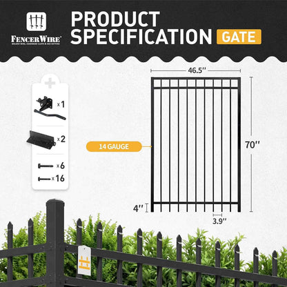 6FT Height X 4FT Width Heavy Duty Flat Top Fence Gate with Lock Attachment, Multiple Options