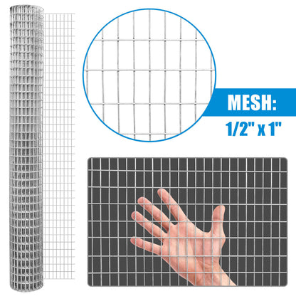 16 Gauge Galvanized Welded Fence Wire with Mesh Size 1" x 1/2", Multiple Size Options