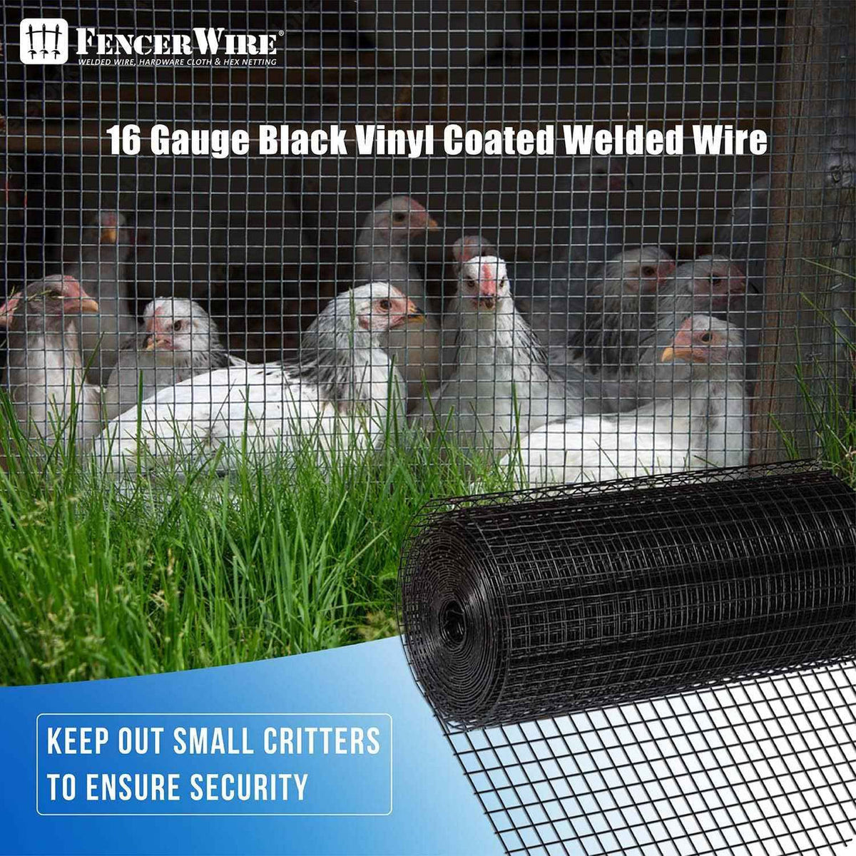 16 Gauge Black Vinyl Coated Welded Wire Mesh Size 1 inch by 1 inch