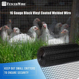 16 Gauge Black Vinyl Coated Welded Wire Mesh Size 0.5 inch by 0.5 inch