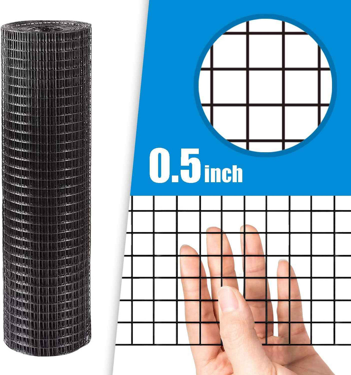 16 Gauge Black Vinyl Coated Welded Wire Mesh Size 0.5 inch by 0.5 inch