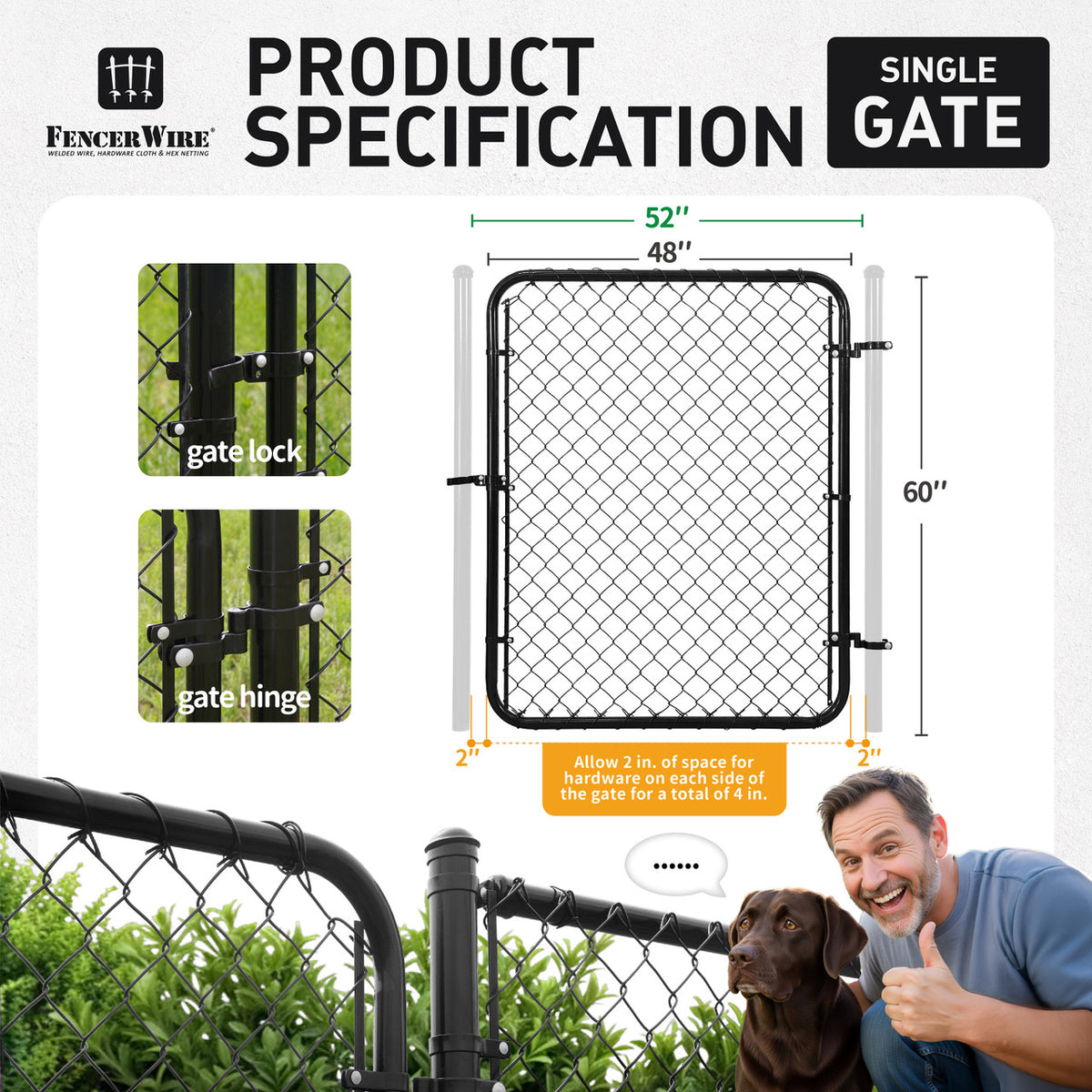 9 / 11.5  Gauge Black Vinyl Coated Chain Link Fence Gate Kit, Multi-options