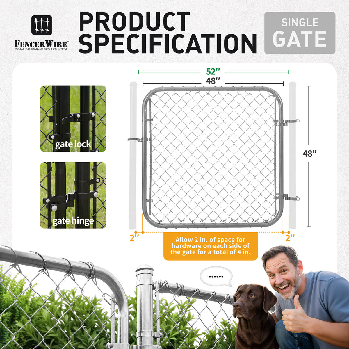 9 / 11.5 Gauge Galvanized Silver Steel Chain Link Gate Kit, Multi-options