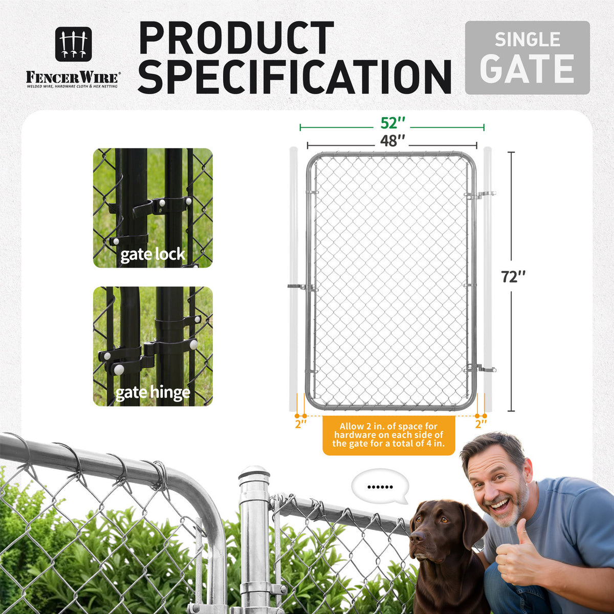 9 / 11.5 Gauge Galvanized Silver Steel Chain Link Gate Kit, Multi-options