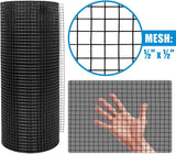 19 Gauge Black Vinyl Coated Welded Fence Wire Rolls, Mesh 1/2" X 1/2", Versatile Garden Wire Fencing, Multiple Size Options