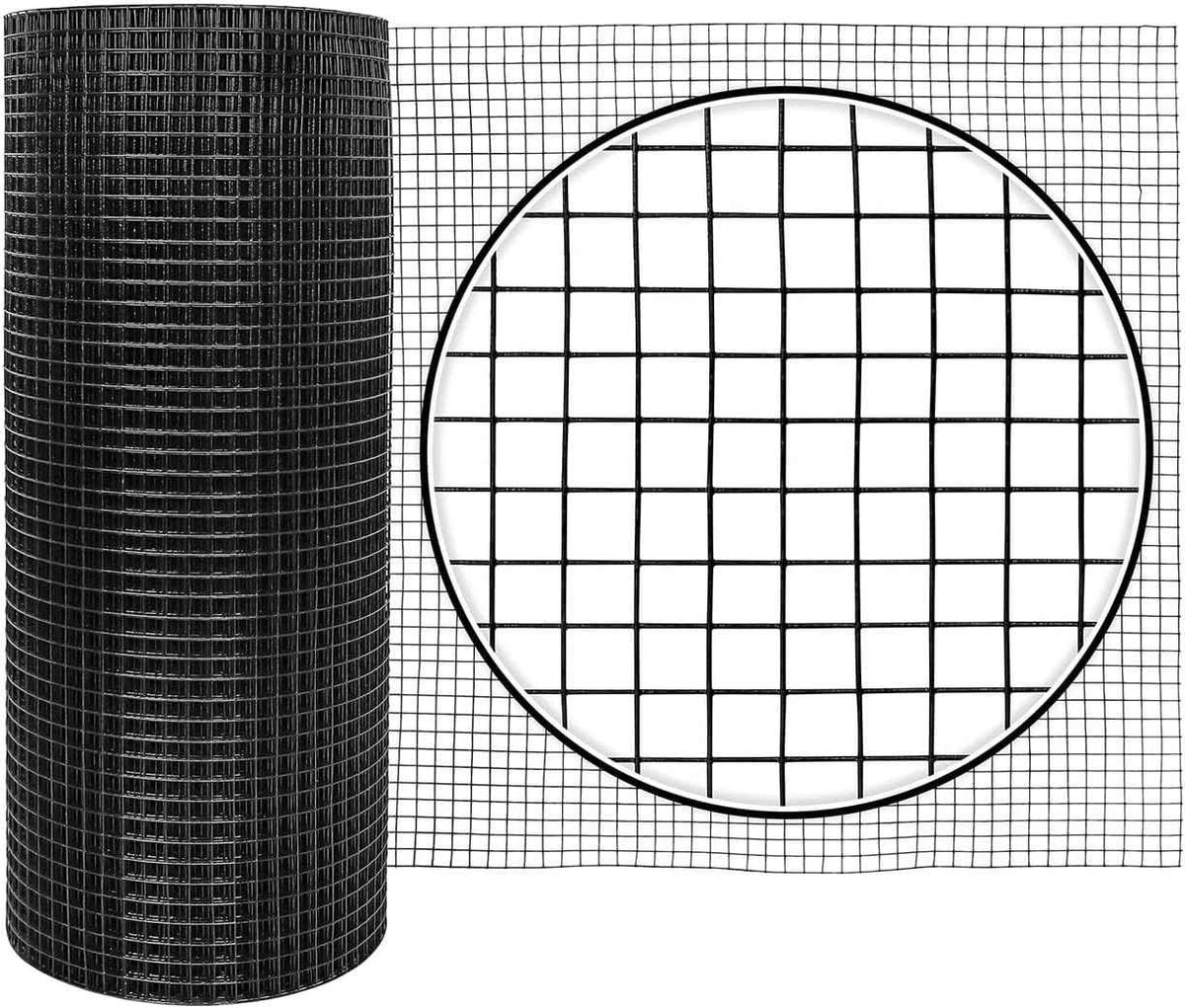 19 Gauge Black Vinyl Coated Welded Fence Wire Rolls, Mesh 1/2" X 1/2", Versatile Garden Wire Fencing, Multiple Size Options