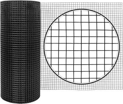 19 Gauge Black Vinyl Coated Welded Fence Wire Rolls, Mesh 1/2" X 1/2", Versatile Garden Wire Fencing, Multiple Size Options