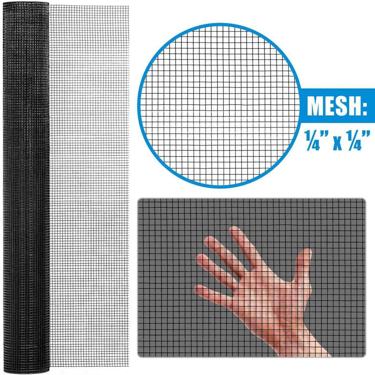 23 Gauge Black Vinyl Coated Welded Fence Wire Roll with Mesh Size 1/4-Inch x 1/4-Inch, Multiple Size Options