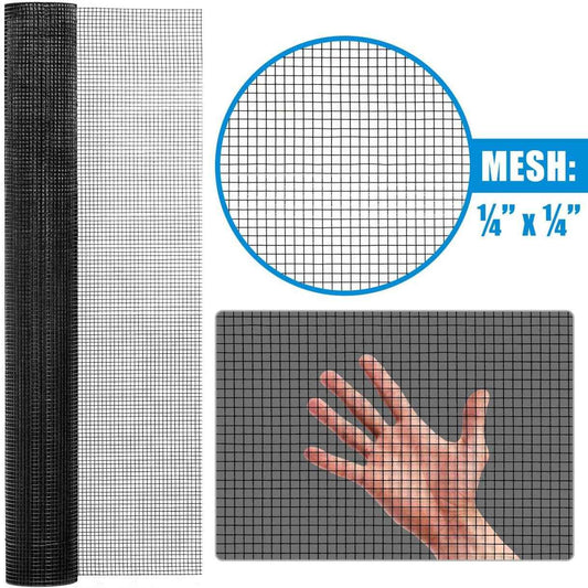 23 Gauge Black Vinyl Coated Welded Fence Wire Roll with Mesh Size 1/4-Inch x 1/4-Inch, Multiple Size Options