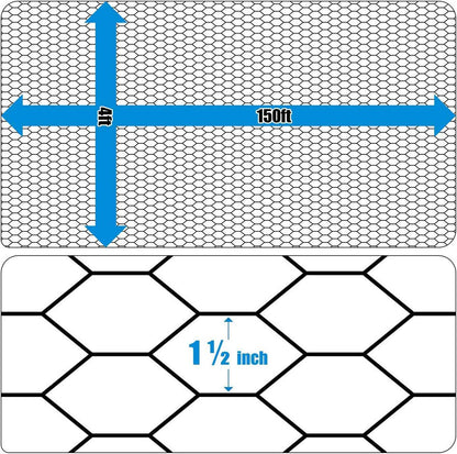 16 Gauge Black Vinyl Coated Hex / Poultry Netting Mesh 1.5" (4 ft. x 150 ft.)