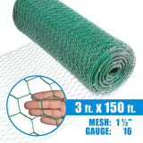 16 Gauge Green Vinyl Coated Hex / Poultry Netting Mesh 1.5" (3 ft. x 150 ft.)