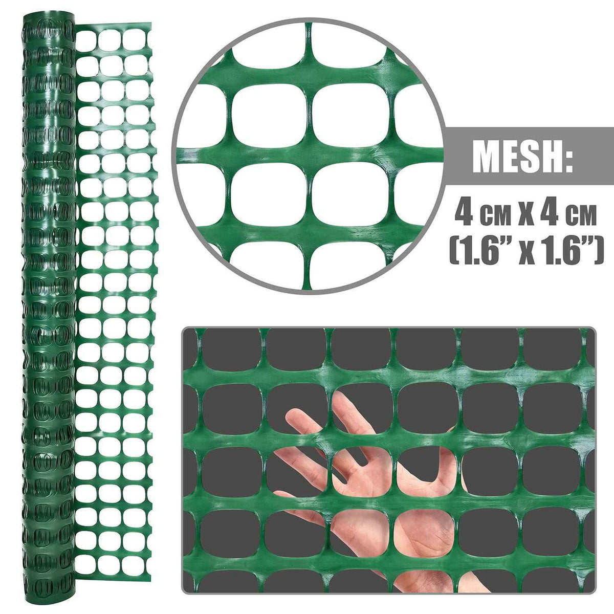 4 ft. x 100 ft. Outdoor Green Plastic Snow Fence with Opening Mesh Size 1.6" x 1.6"