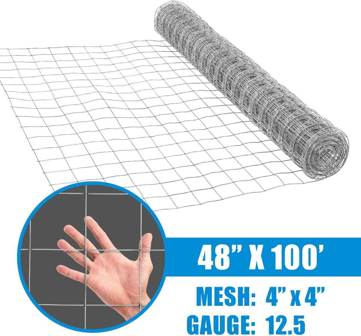 Welded Wire Fence 12.5 Gauge, Galvanized Welded Fence Wire Roll, Mesh Size 4-Inch x 4-Inch