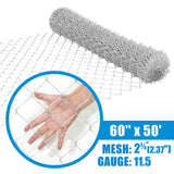 11.5 Gauge Galvanized Steel Chain Link Fence Fabric, Diamond Mesh Size 2-3/8 Inch, Multiple Options