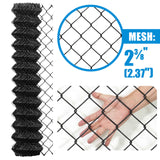 9 Gauge Black Vinyl Coated Galvanized Steel Chain Link Fence Fabric, Diamond Mesh Size 2-3/8 Inch, Multiple Options