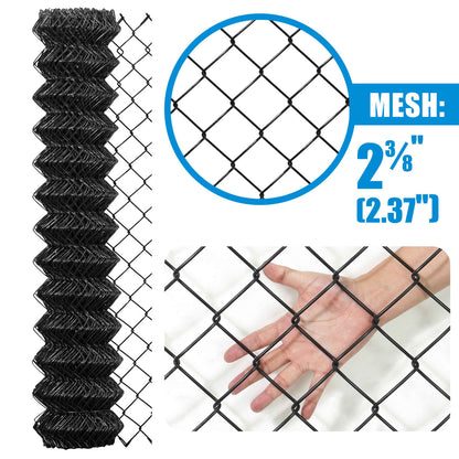 9 Gauge Black Vinyl Coated Galvanized Steel Chain Link Fence Fabric, Diamond Mesh Size 2-3/8 Inch, Multiple Options