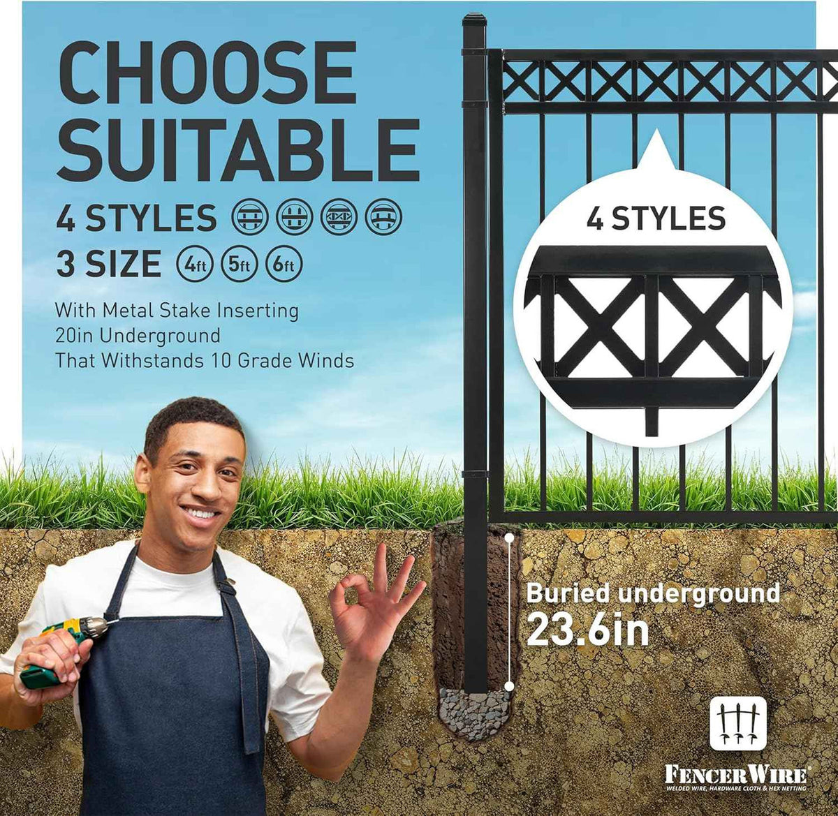 4FT Height x 4FT Width Heavy Duty Flat Top X-Pattern Decorative Fence Gate, Multiple Options