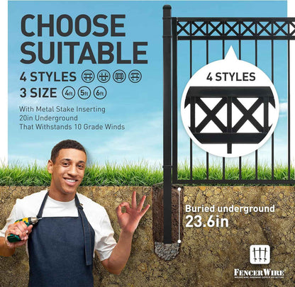 4FT Height x 4FT Width Heavy Duty Flat Top X-Pattern Decorative Fence Gate, Multiple Options