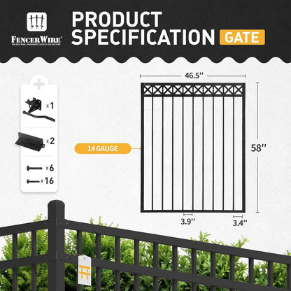 5FT Height x 4FT Width Heavy Duty Flat Top X-Pattern Decorative Fence Gate, Multiple Options