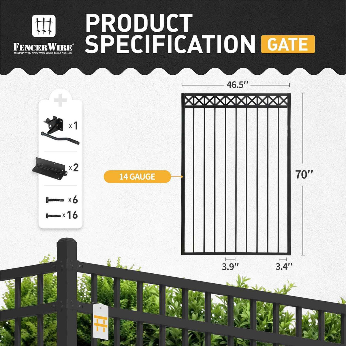 6FT Height x 4FT Width Heavy Duty Flat Top X-Pattern Decorative Fence Gate, Multiple Options