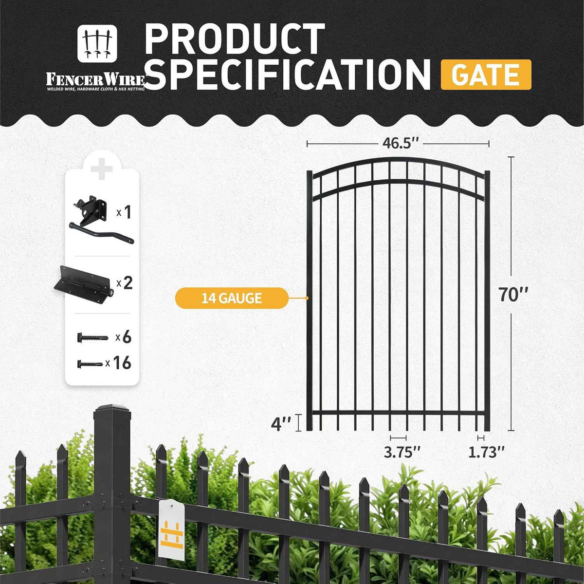 6FT Height x 4FT Width Heavy Duty Arched Decorative Fence Gate with Gate Lock, Multiple Options