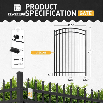 6FT Height x 4FT Width Heavy Duty Arched Decorative Fence Gate with Gate Lock, Multiple Options