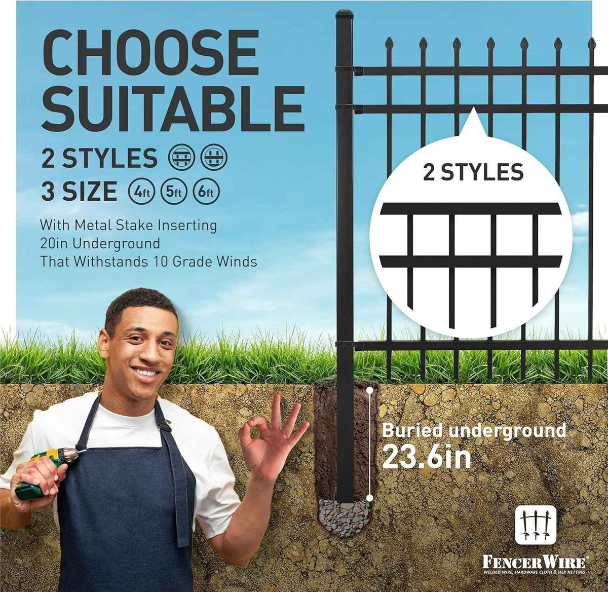 6FT Height X 6FT Width Heavy Duty Pinnacle Fence Barrier Panel, Multiple Options